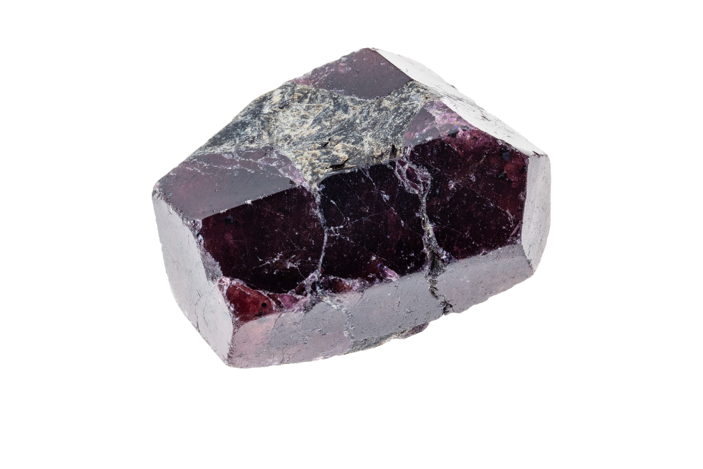 A garnet rock on a white background