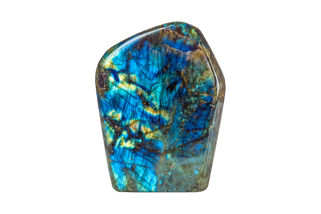 Labradorite on a plain white background 