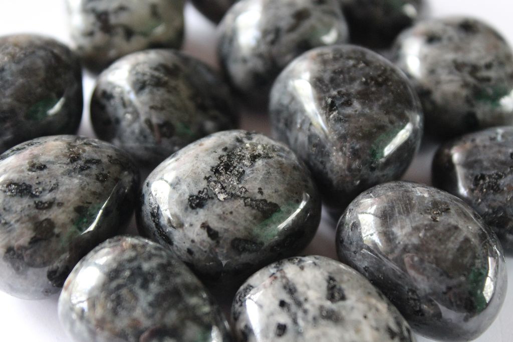 Larvikite Crystals on a white background