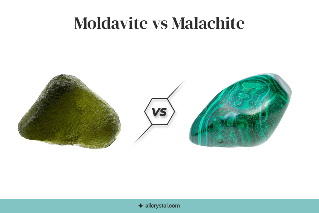 A custom graphic for Moldavite vs Malachite