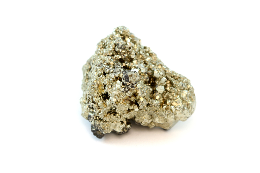 Pyrite on a plain white background 