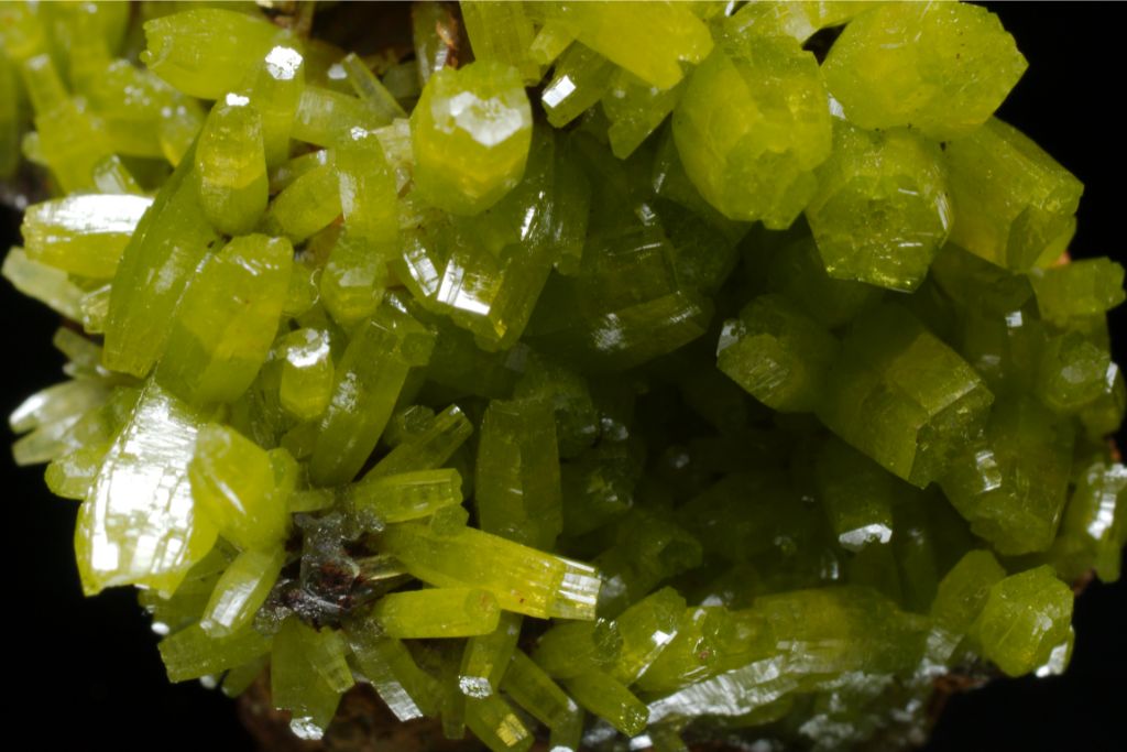 Raw Pyromorphite on a black background