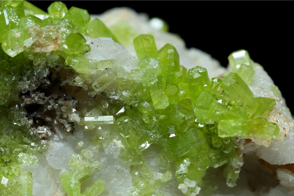 close up look of Pyromorphite on a matrix