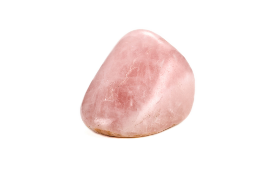 Rose Quartz on a plain white background 