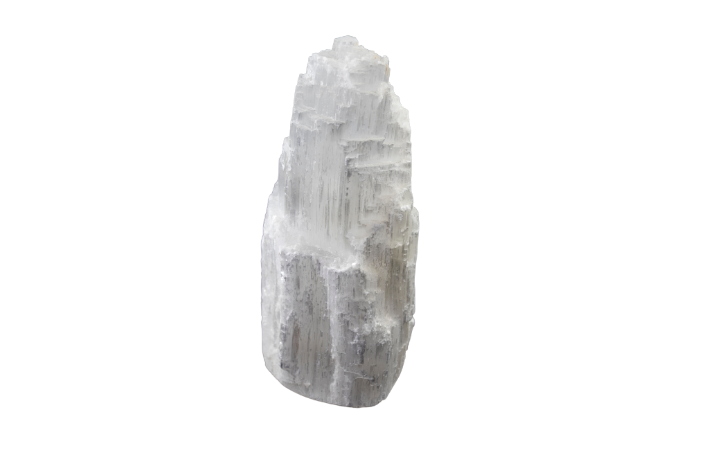 Selenite crystal on a white background
