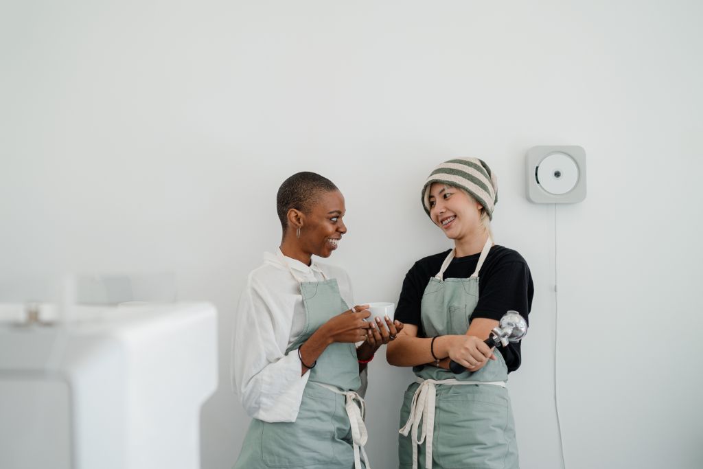 Two women looking at each other