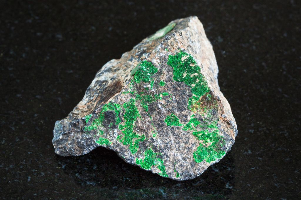 A Uvarovite Garnet on a rock