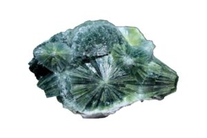 A Wavellite crystal on a white background