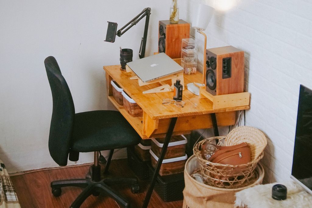 Brown Wooden Table with Black Chair