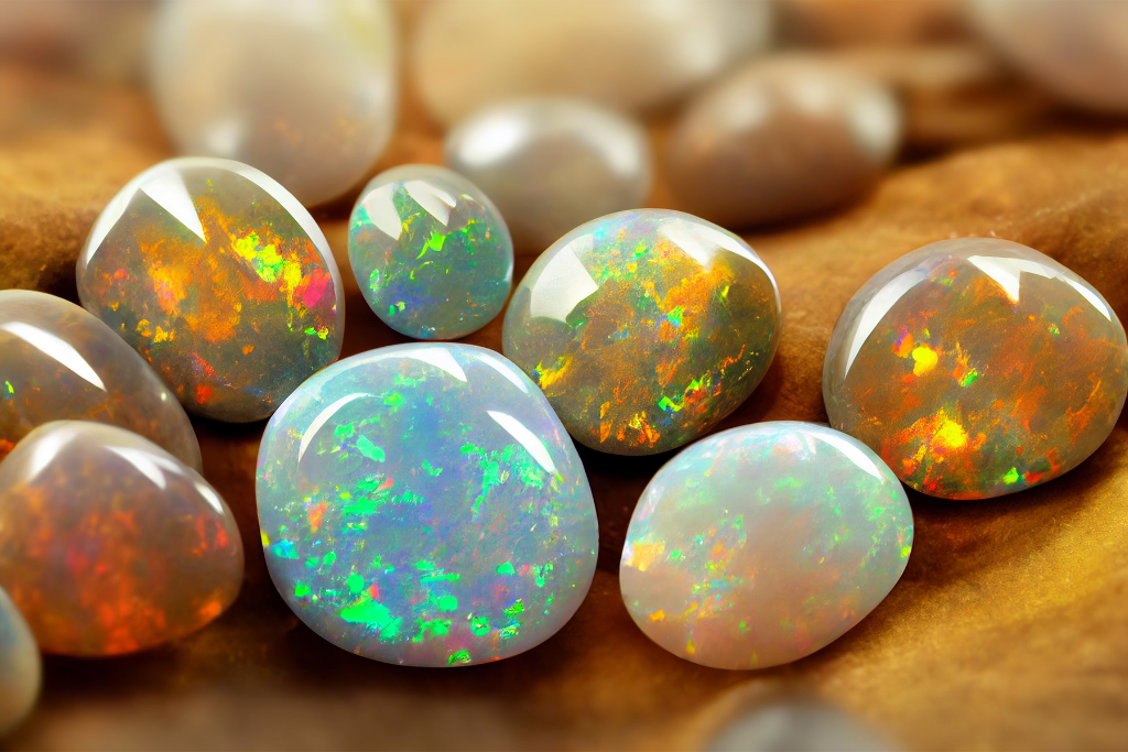 opal stones on silk fabric