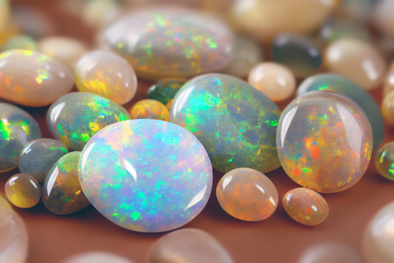 opal crystals on silk background
