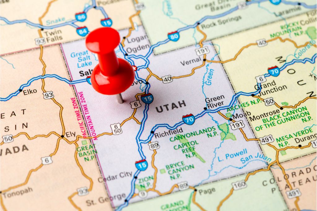 Red pin in Utah location map