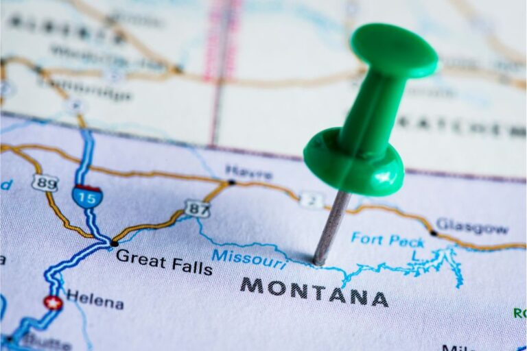 green pin in Montana map