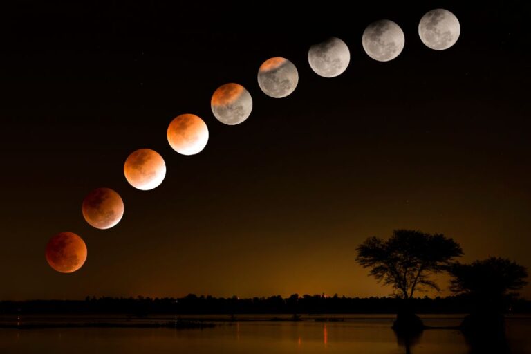 Lunar Eclipses stages in a land background