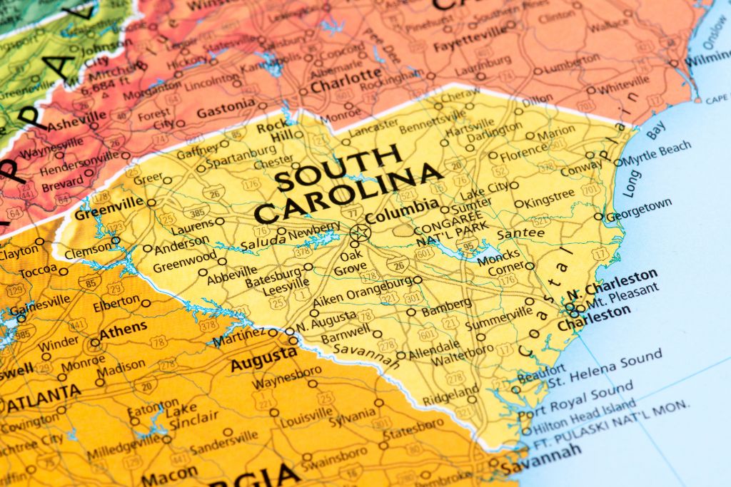 South Carolina map placed nicely