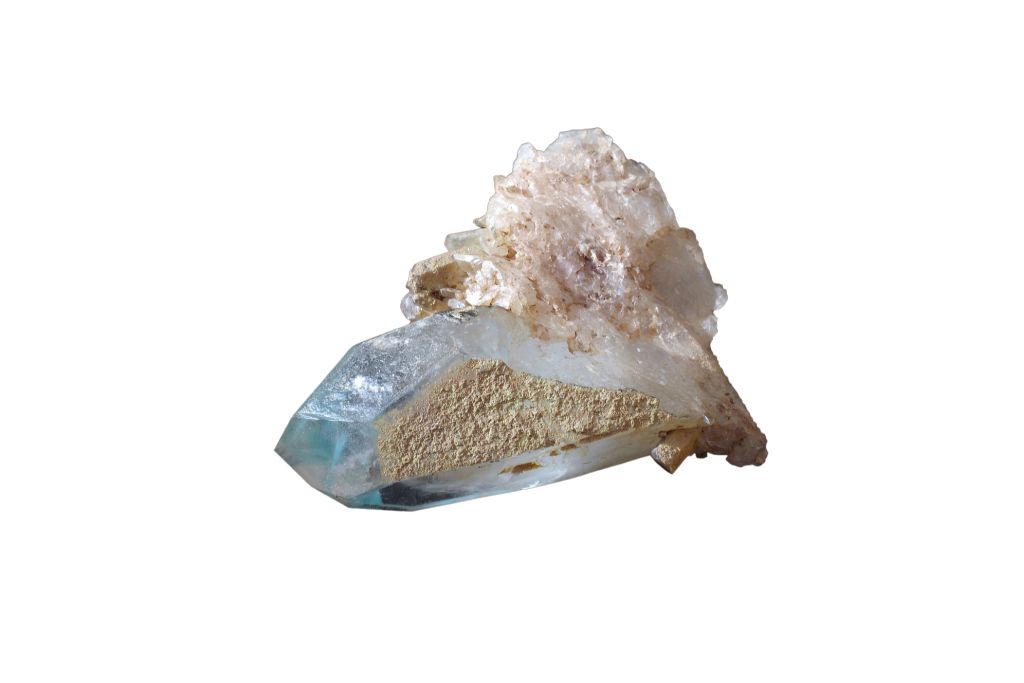 ajoite in quartz on white background