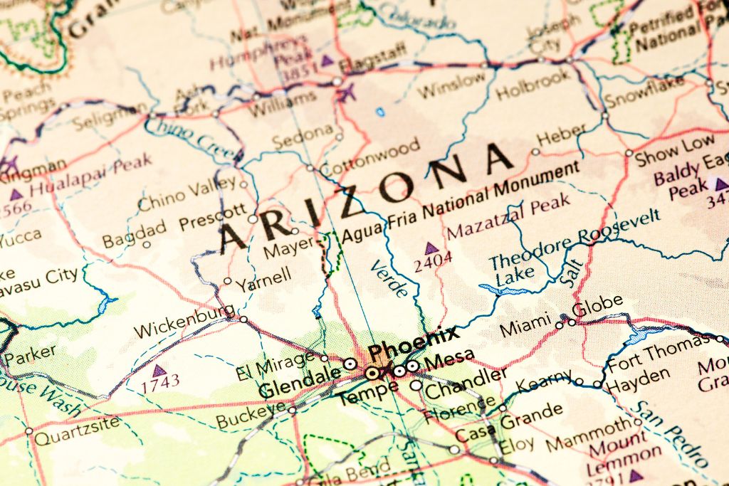 Map of the Arizona pinned with red pin