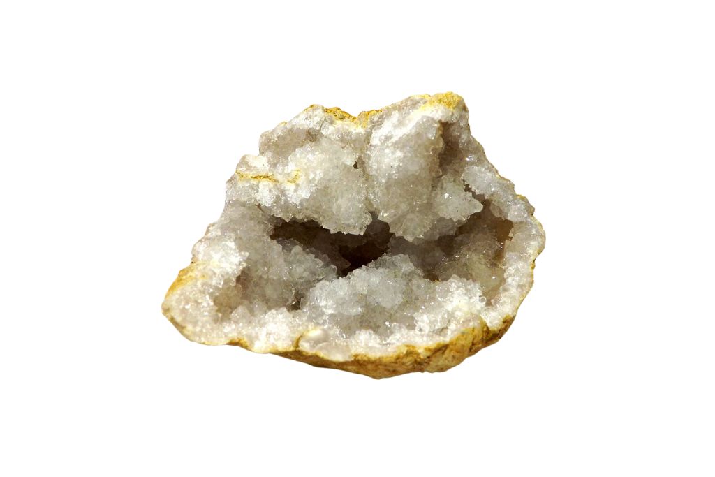 A geode rock on a white background