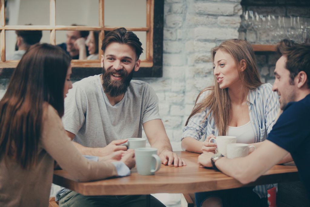 A group of people hanging out having a coffee time