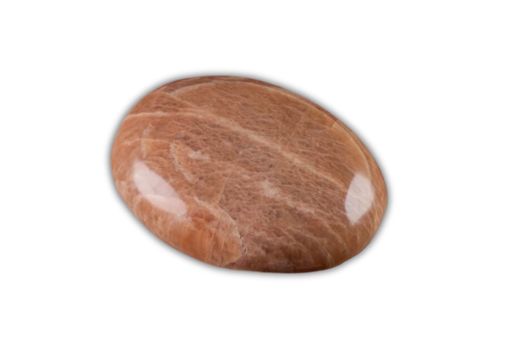 Polished Peach Moonstone on a white background