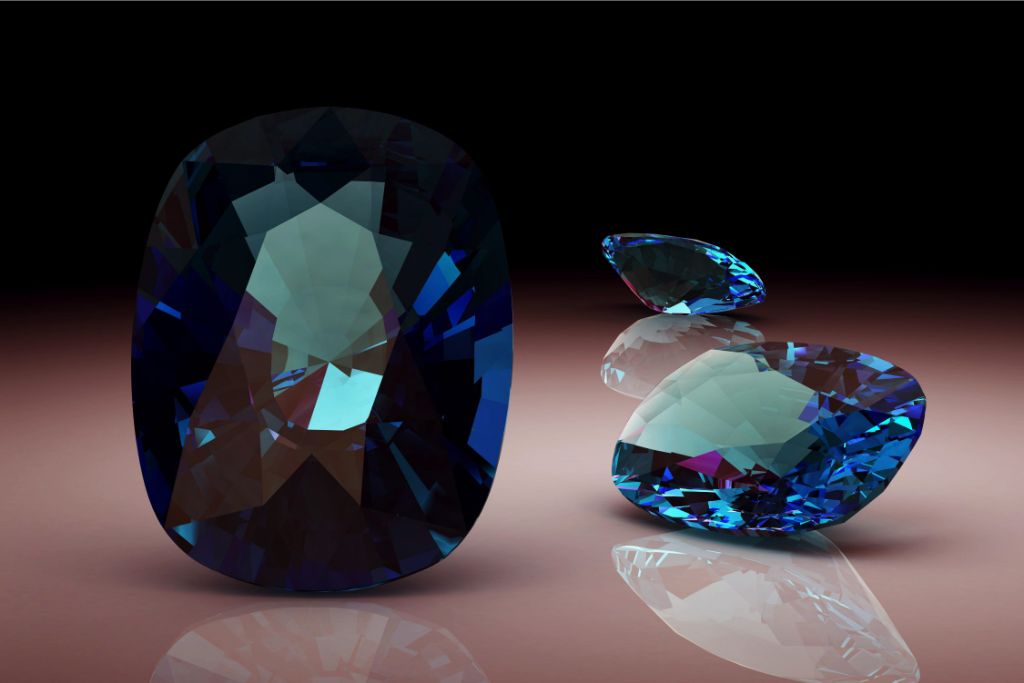 Blue alexandrite on dark background