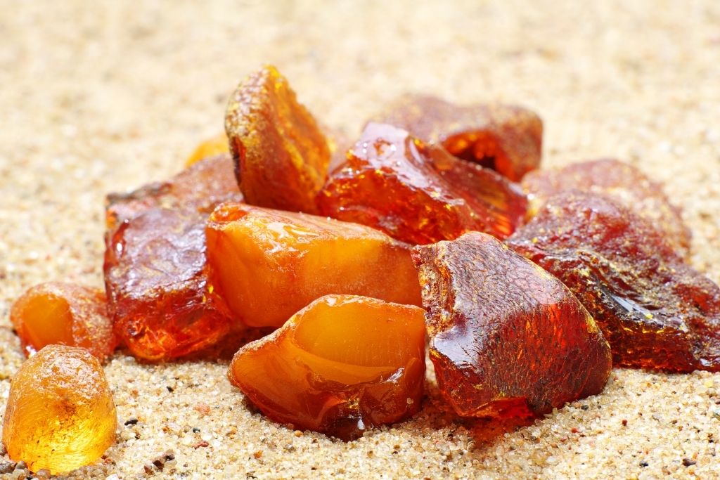 bony amber on white sand