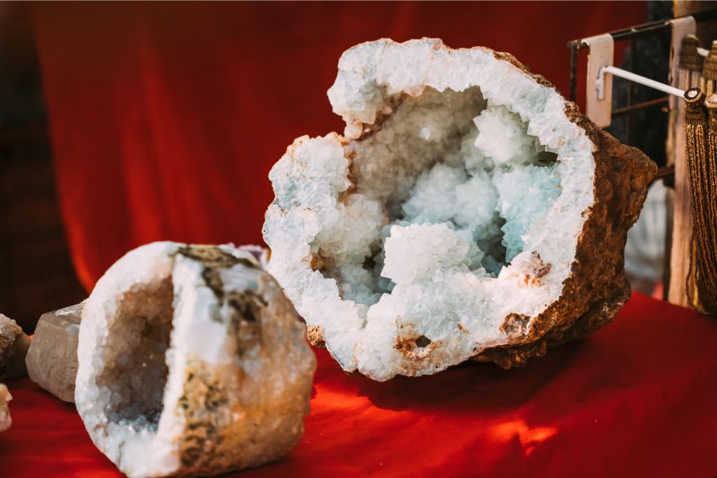 ocho geode crystal on red surface