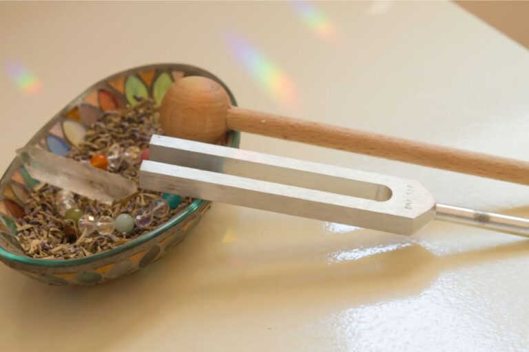 tuning fork with crystals depicting Solfeggio Frequencies