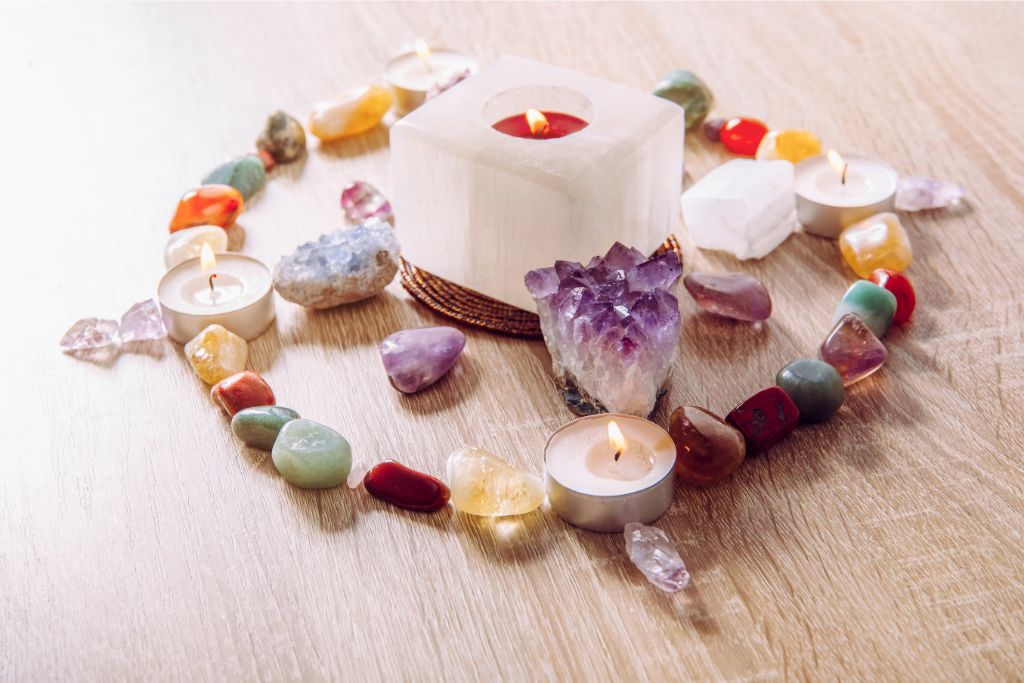 Neatly placed crystal altar