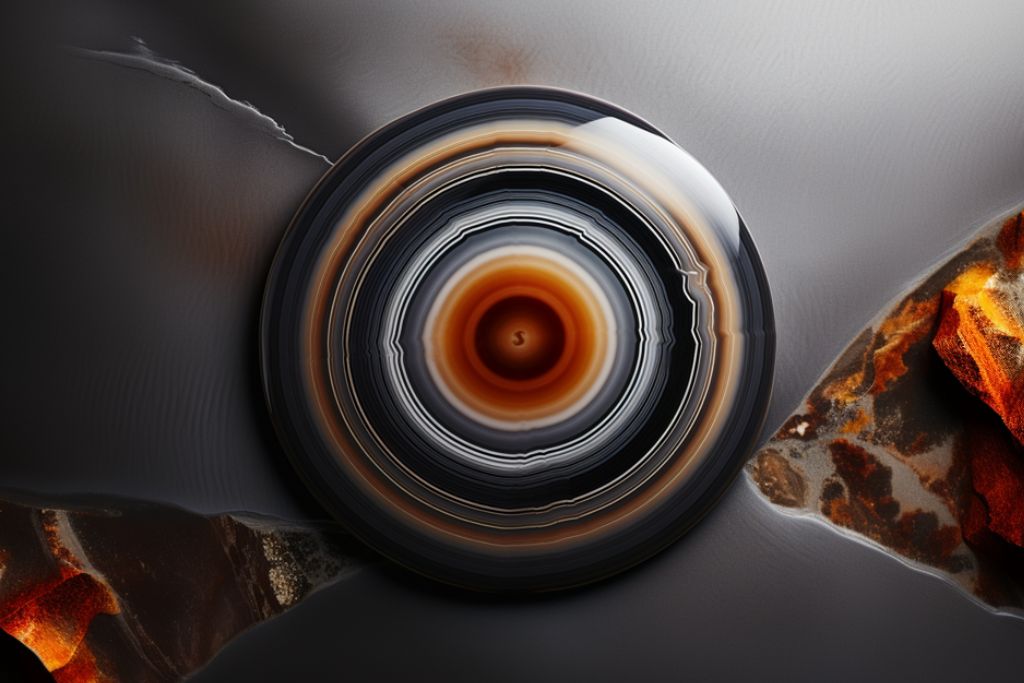 bulls eye agate on dark background