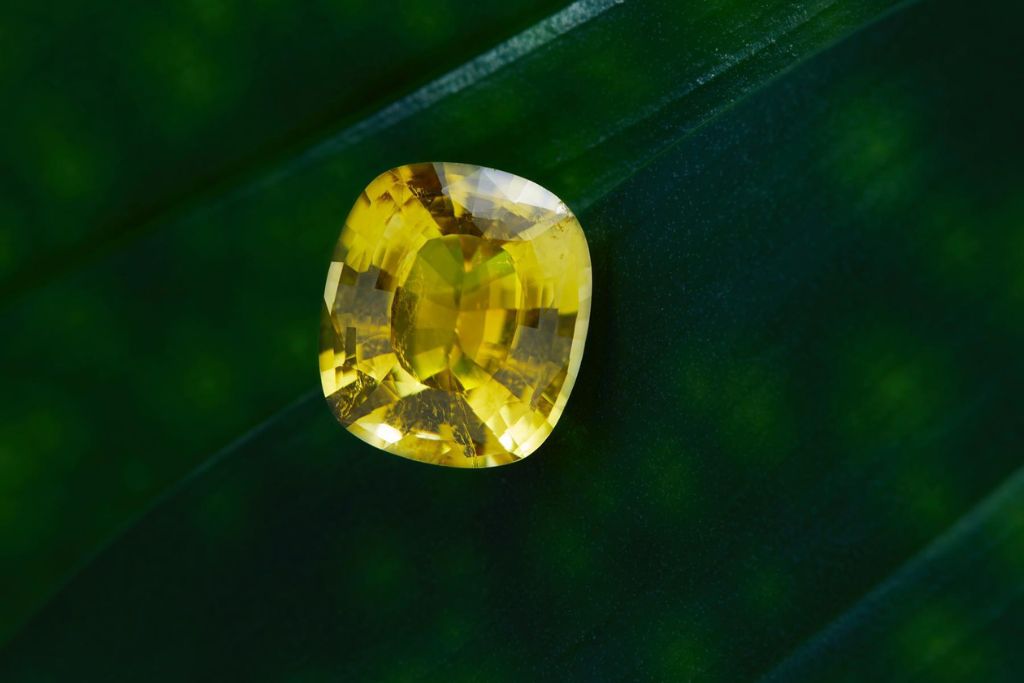 canary tourmaline on a leaf