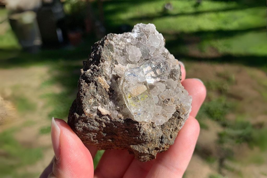 herkimer style quartz on female hand