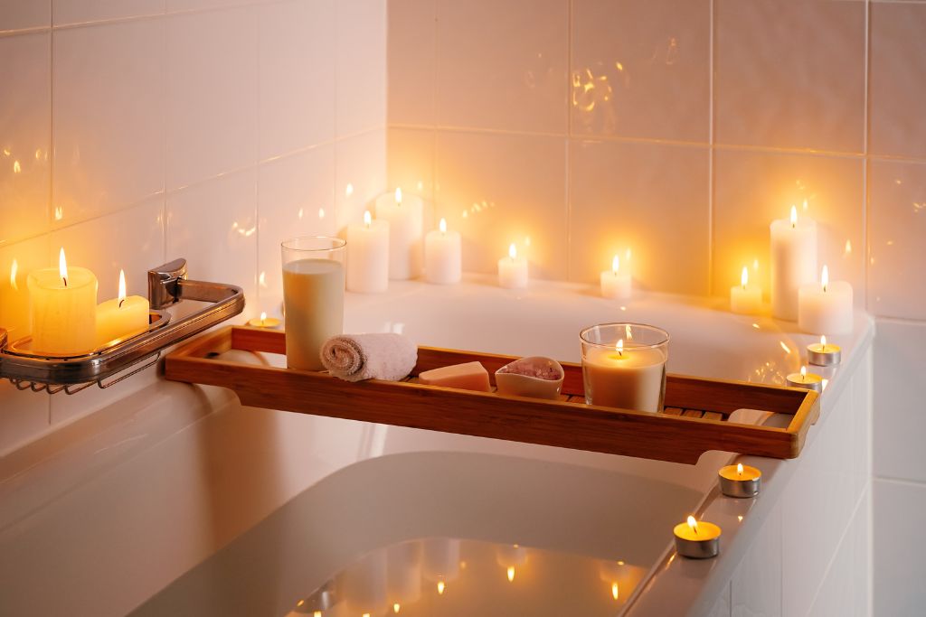 Rituals in bathtub with candles 