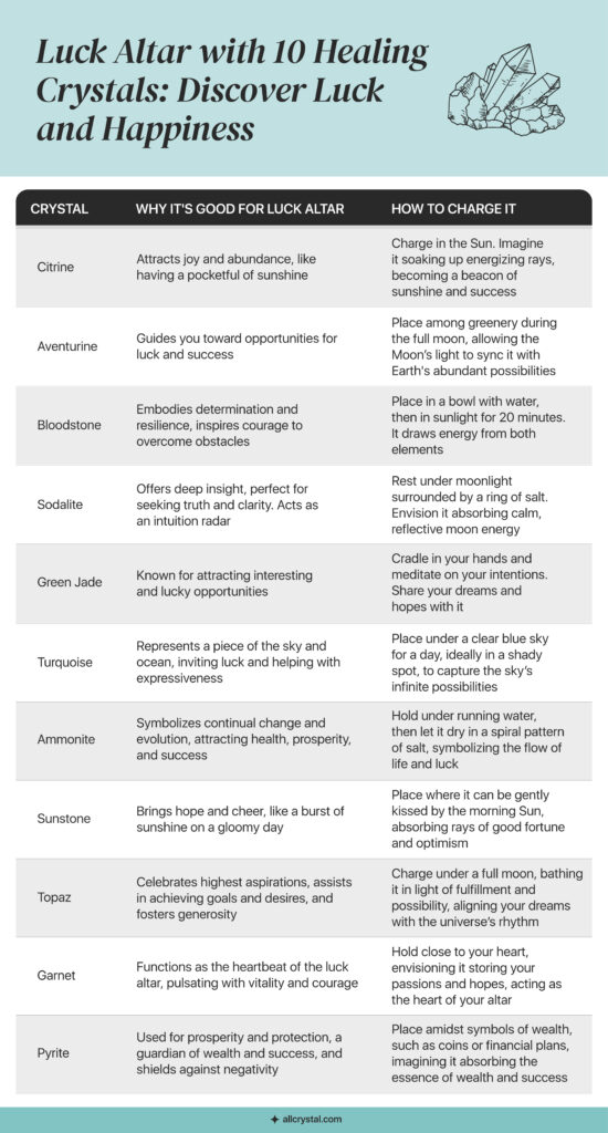 image for luck altar with healing crystals
