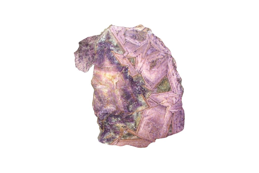 Blue John Fluorite with white background
