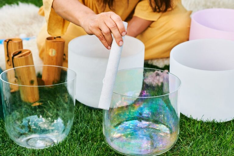 Crystal Bowls and a woman sitting