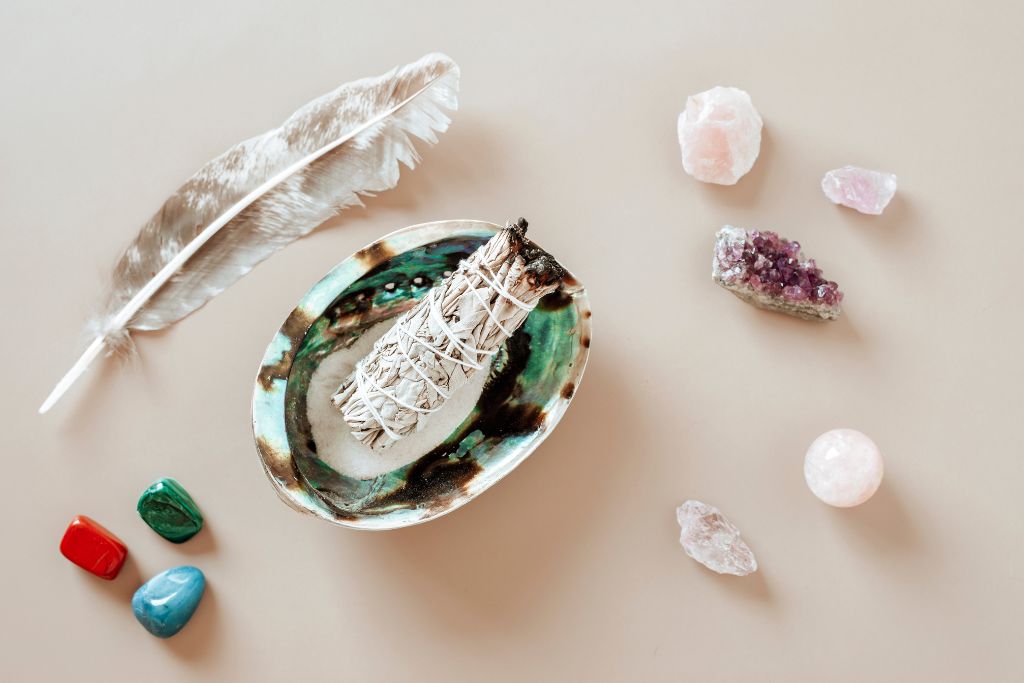Healing Altar with crystal and feather