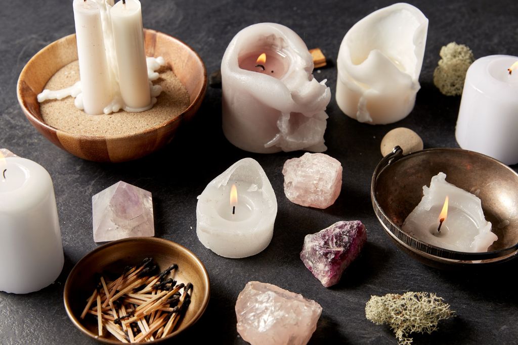 Light the candle or flame with crystals