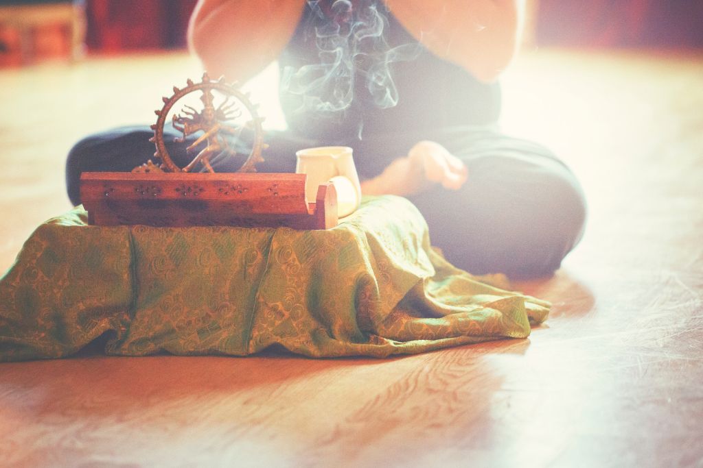 Meditation Altar and a woman meditating