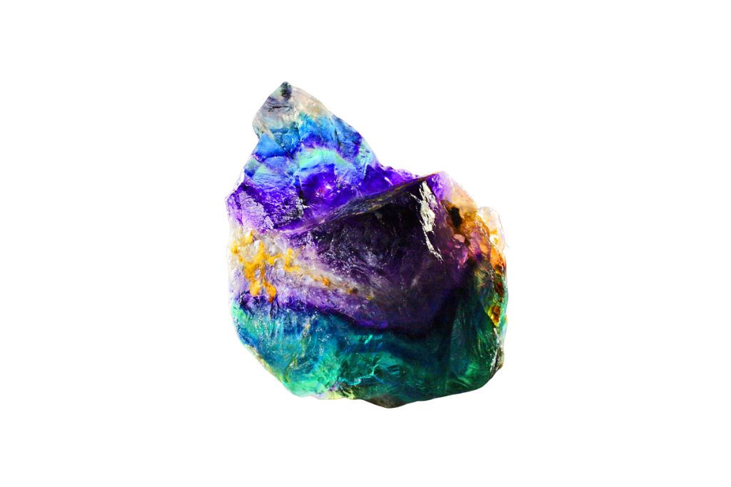 rainbow fluorite with white background