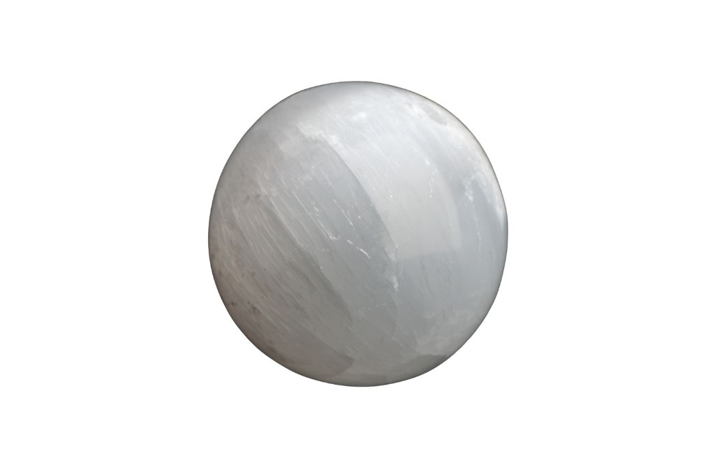 Selenite sphere with white background