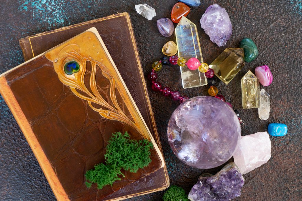 book and crystals