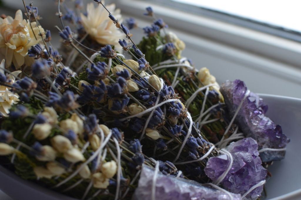 herbal smudging and crystal