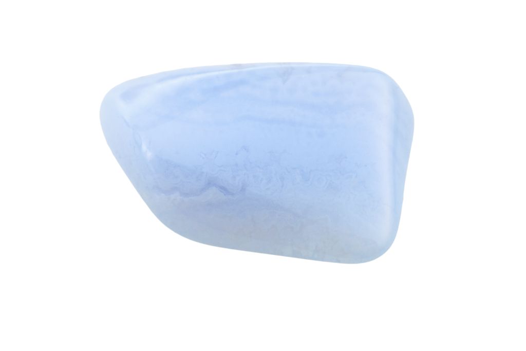 Polished Blue Lace Agate on a white background 