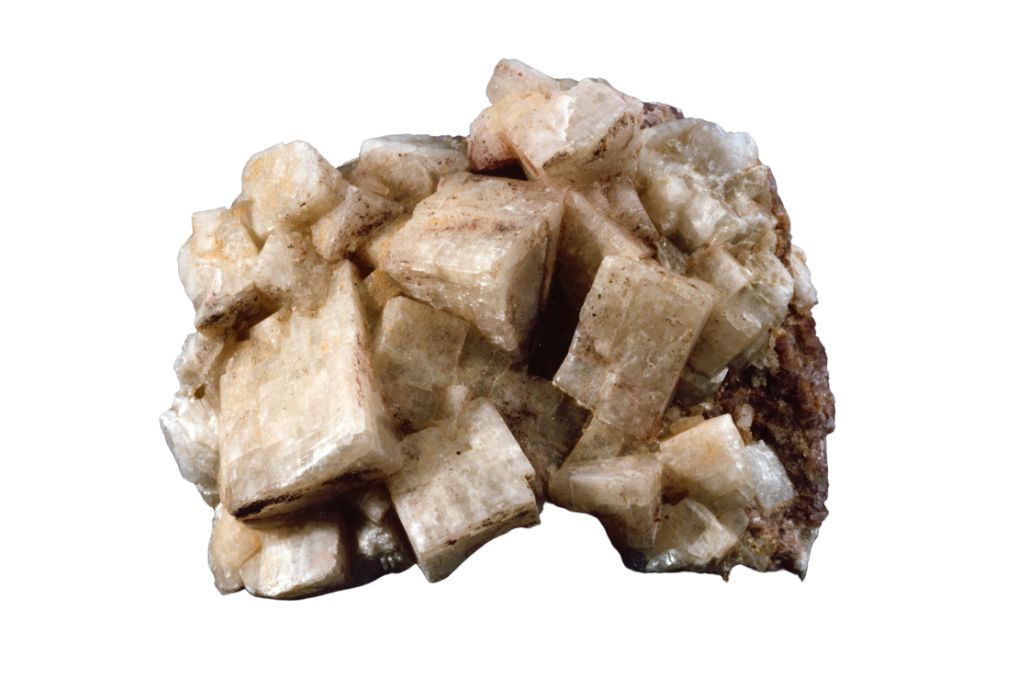 Irregular clustered Cubic shaped Barite on a white background