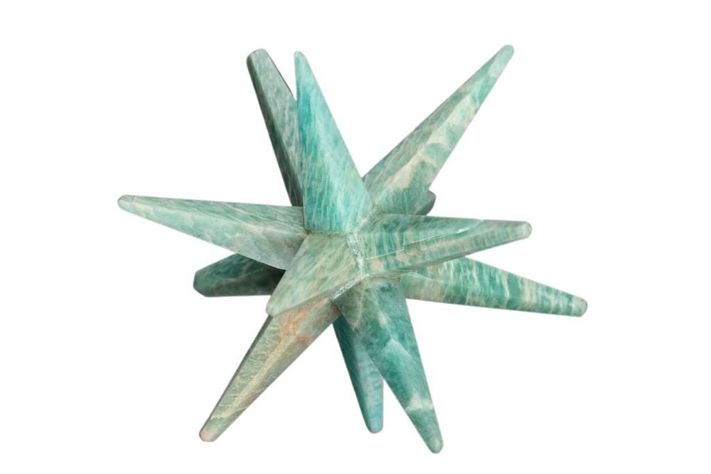 Merkaba star shaped Amazonite on a white background