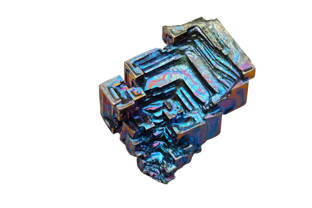 Bismuth Hopper Crystal on white background