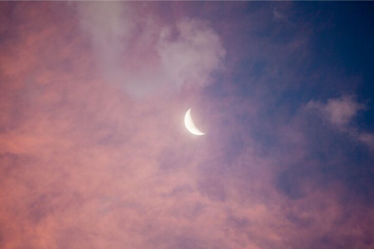 New Moon and pink clouds