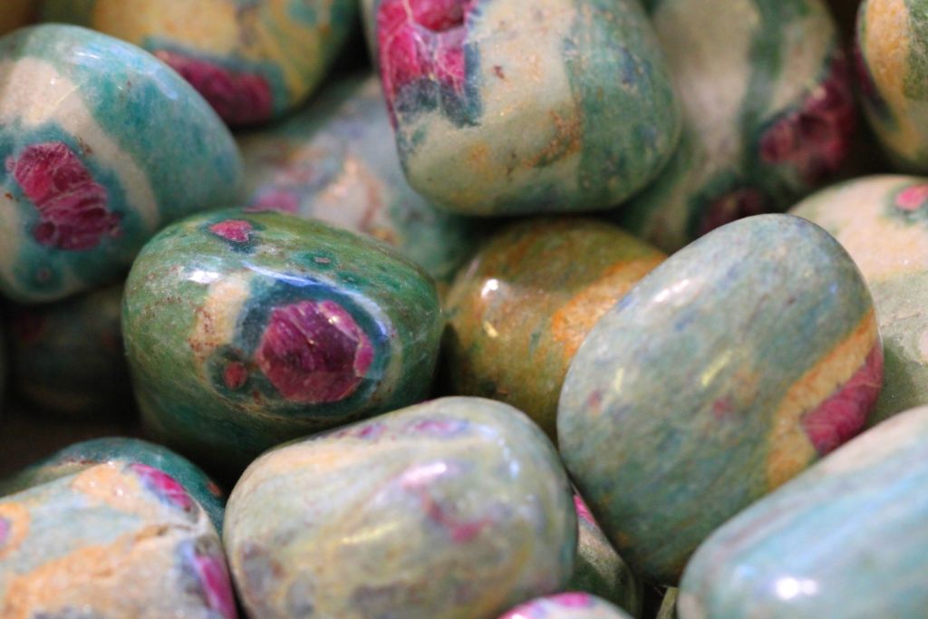 Ruby Fuchsite on white background