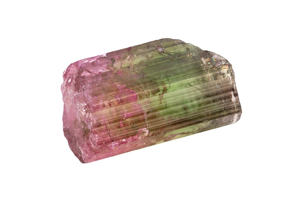 Watermelon tourmaline on white background